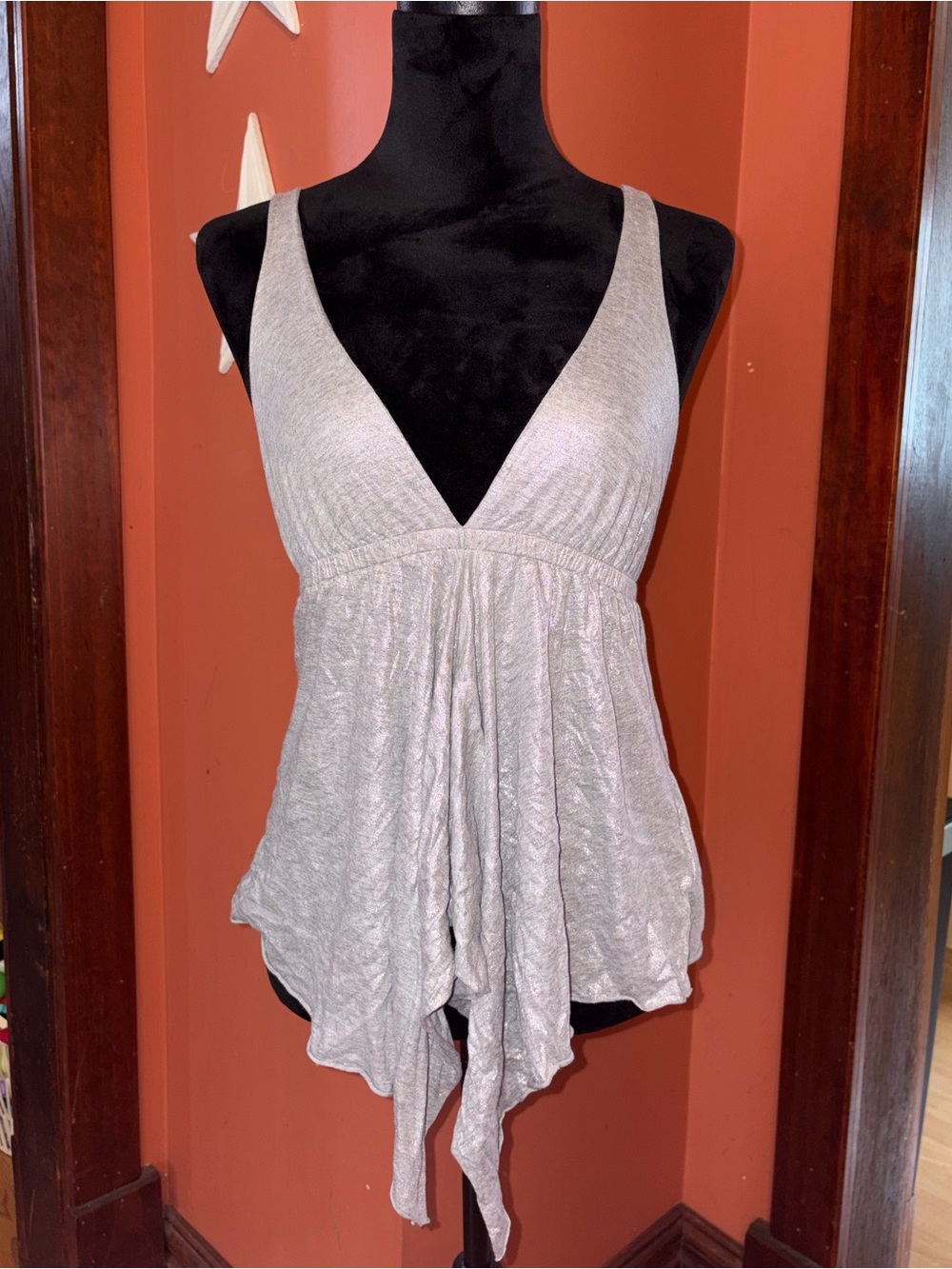 Armani Exchange vintage Y2K Silver Handkerchief-Hem V-Neck Tank